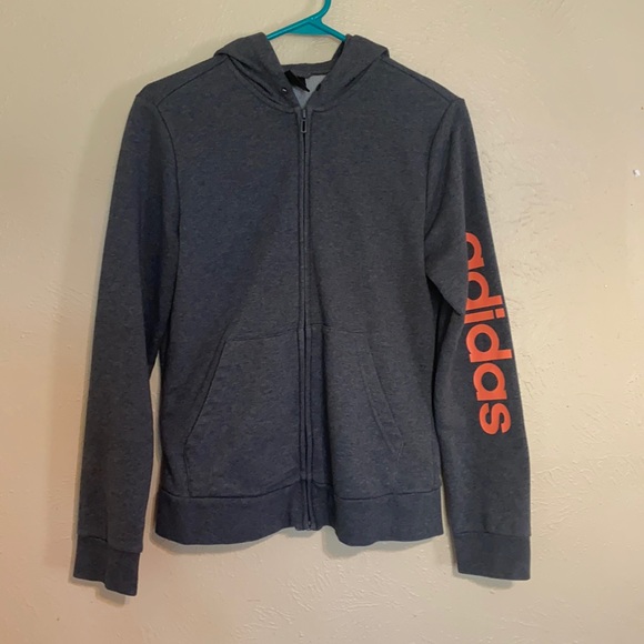 adidas Tops - Adidas Grey Hooded Zip Up Sweatshirt